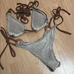 Brown and Cream Fishnet Bikini Set